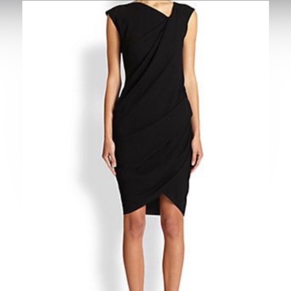 Helmut Lang Dry Crepe Asymmetrical Black Dress | Size Small